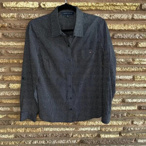 Tommy Hilfiger Navy Blue White Polka Dot Button Front Cotton Shirt